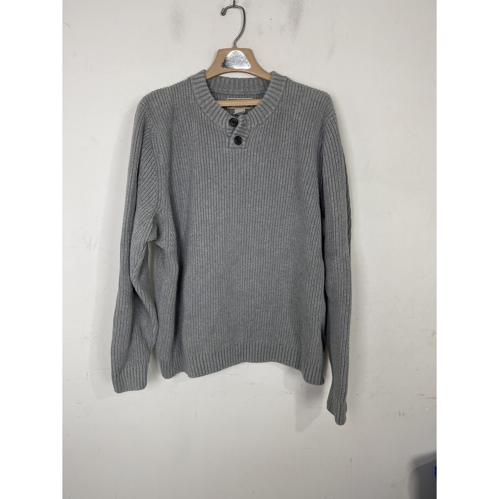 Duluth Trading Co Mens Sweater XXL Gray Henley Rib‎ Knit Rugged Fisherman Thick